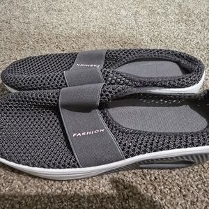 Gray Mesh Slip-On Sneakers